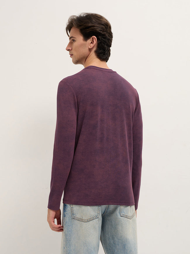Men Purple Slim Fit Crew Neck T-Shirt