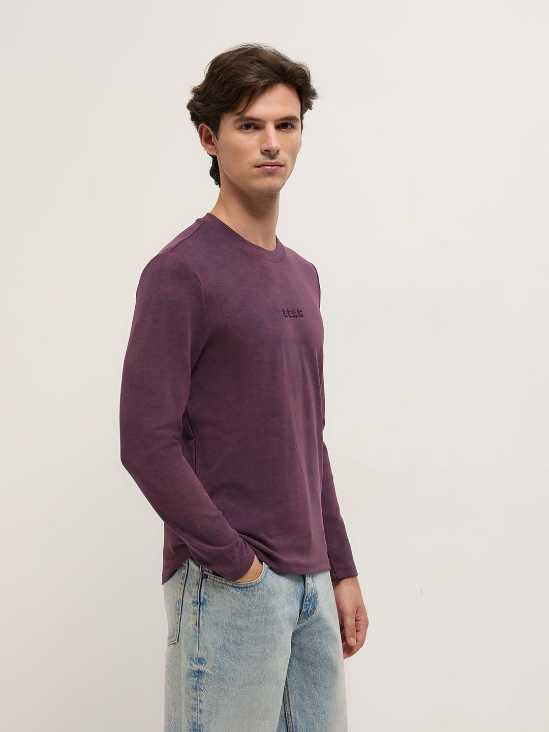 Men Purple Slim Fit Crew Neck T-Shirt