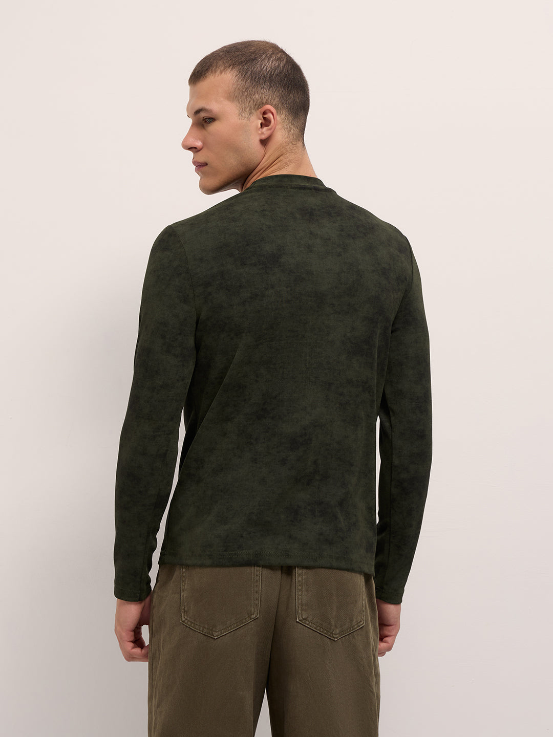 Men Dark Green Slim Fit Crew Neck T-Shirt
