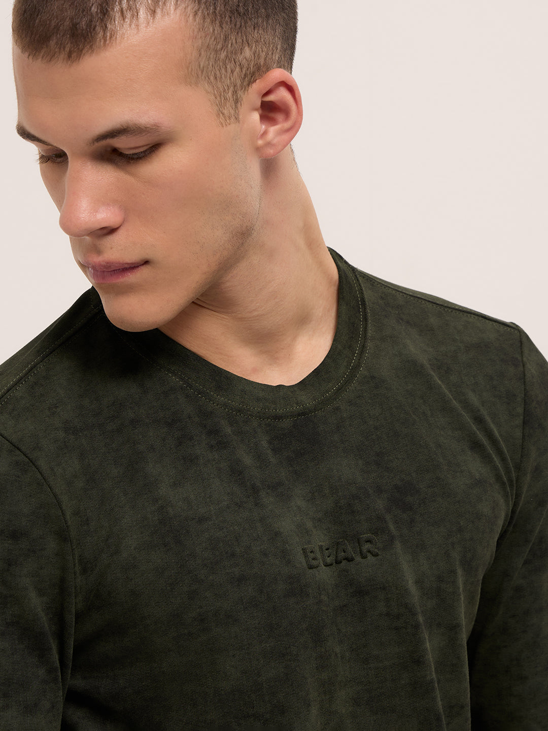 Men Dark Green Slim Fit Crew Neck T-Shirt