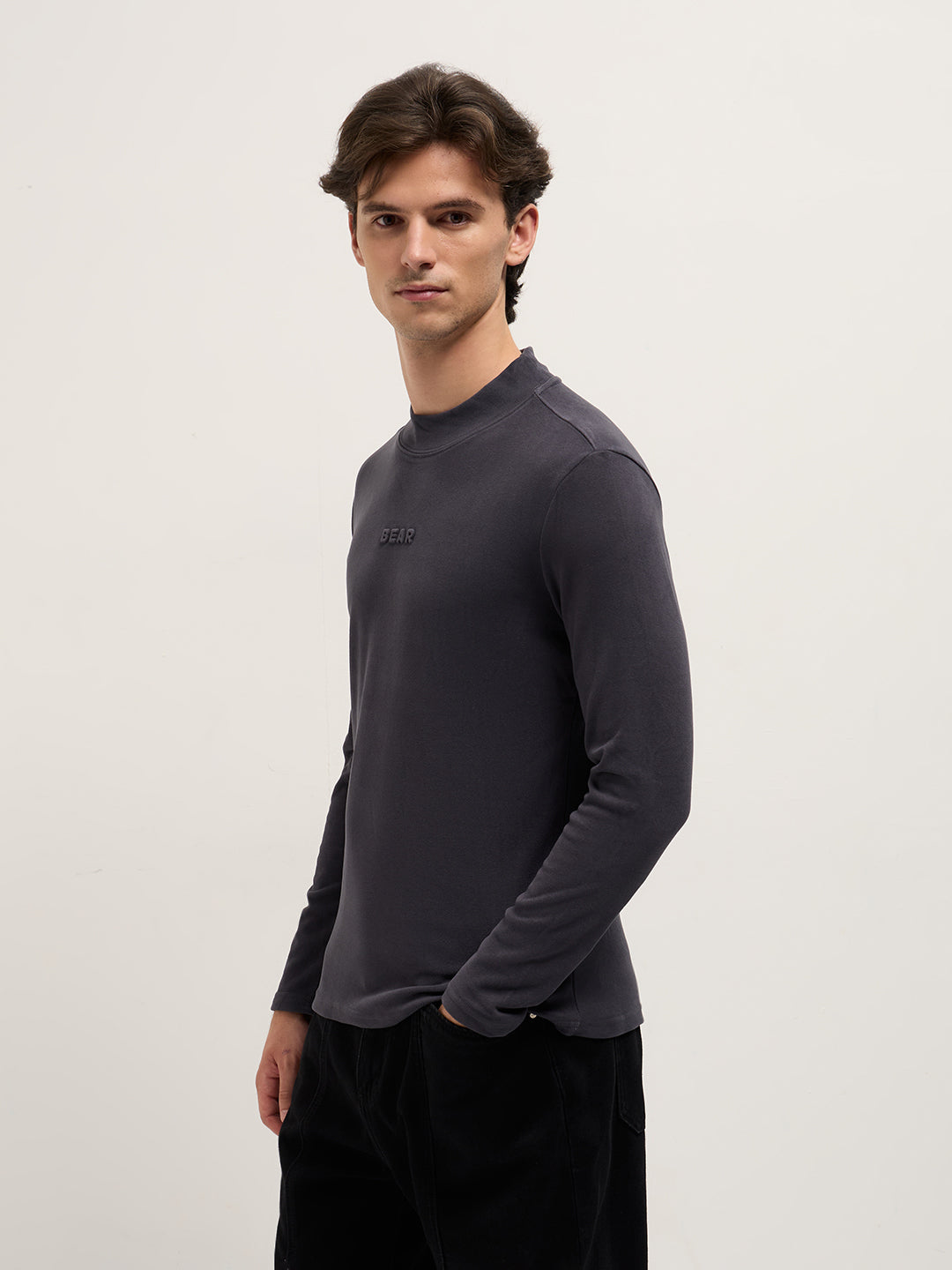 Men Grey Slim Fit Crew Neck T-Shirt