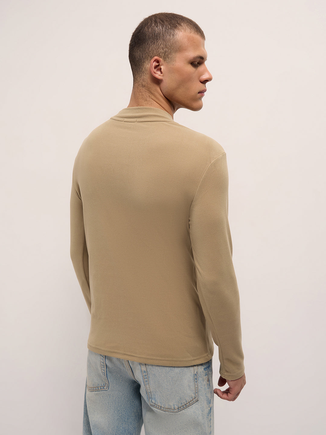 Men Beige Slim Fit Crew Neck T-Shirt