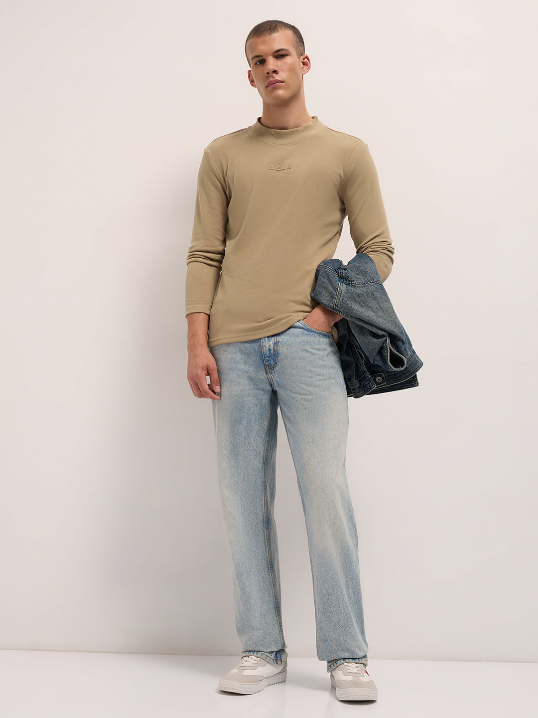 Men Beige Slim Fit Crew Neck T-Shirt
