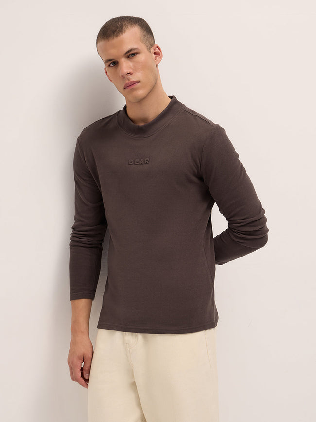 Men Brown Slim Fit Crew Neck T-Shirt