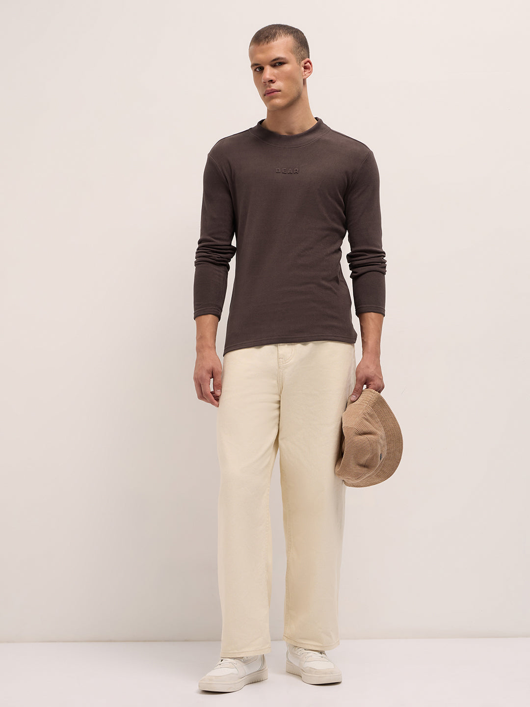 Men Brown Slim Fit Crew Neck T-Shirt