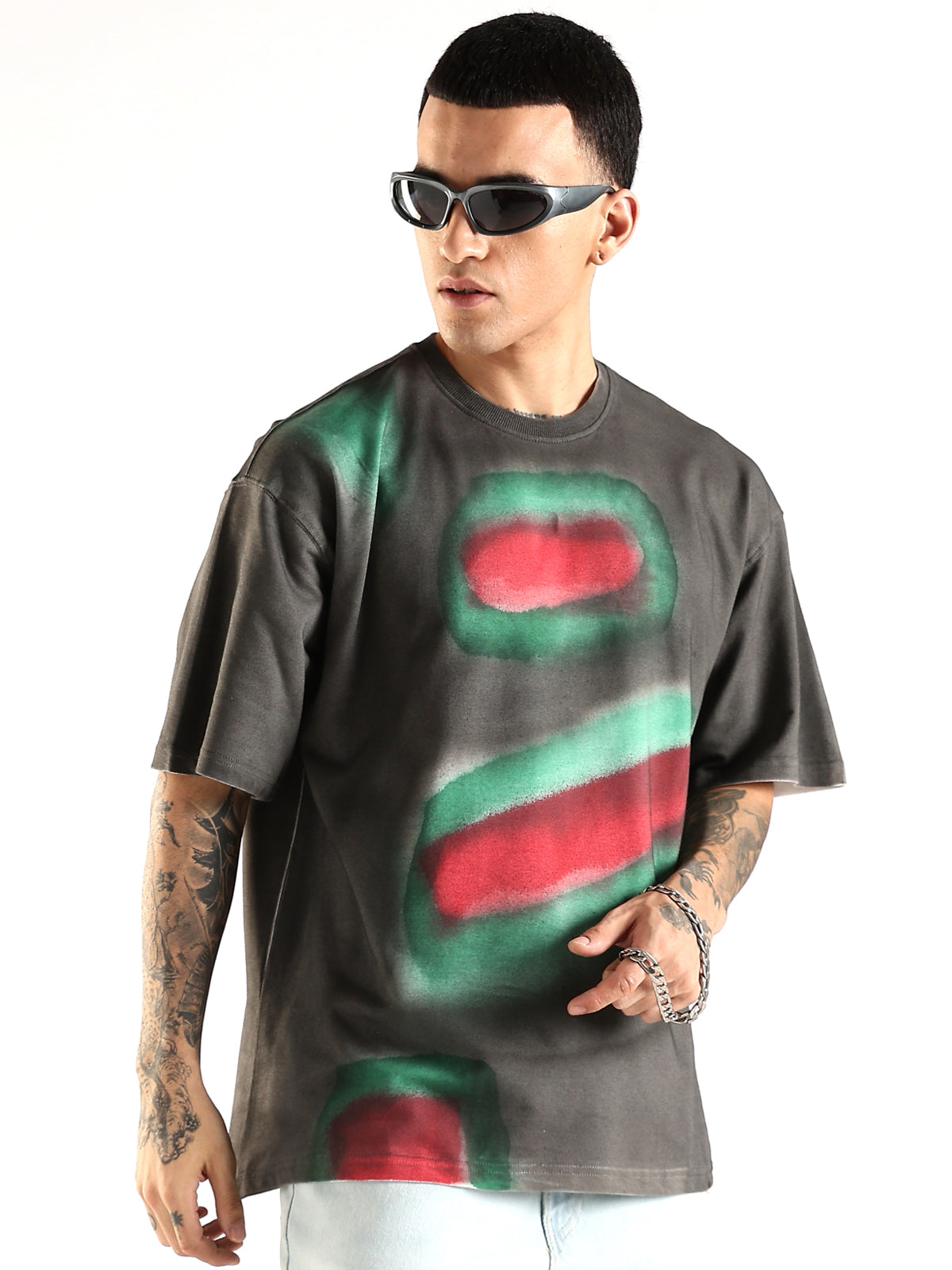 Men Multicolor Trendy Oversized Crew Neck T-Shirt