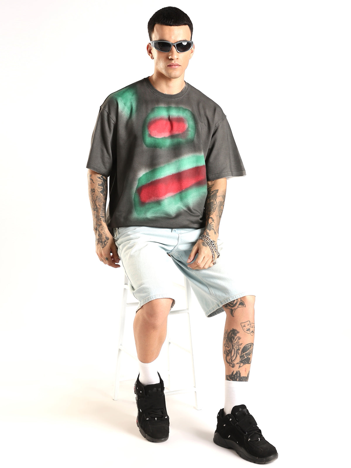 Men Multicolor Trendy Oversized Crew Neck T-Shirt
