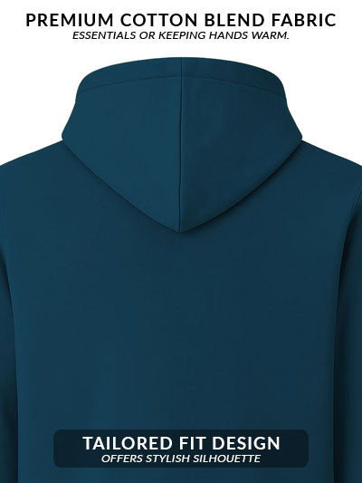 Men Teal Cotton Fleece Printed Hoodie