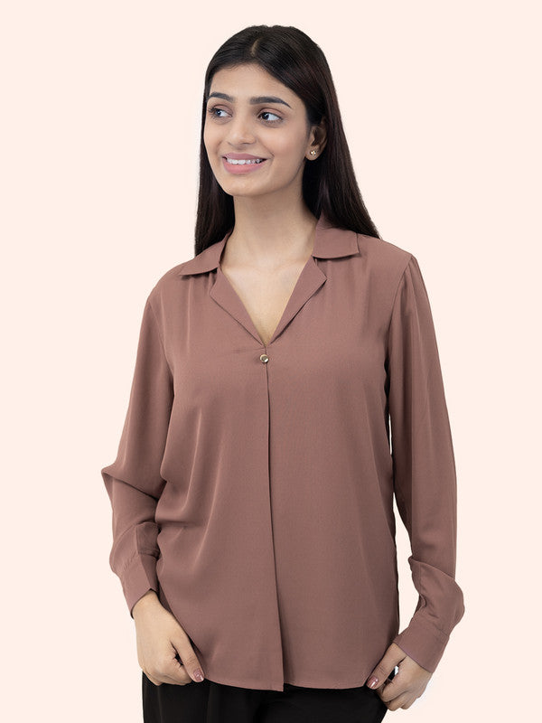 Women Mauve Polyester Cuban Collar Top