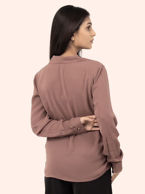 Women Mauve Polyester Cuban Collar Top