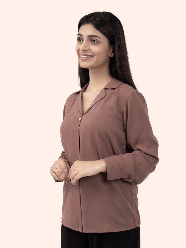 Women Mauve Polyester Cuban Collar Top