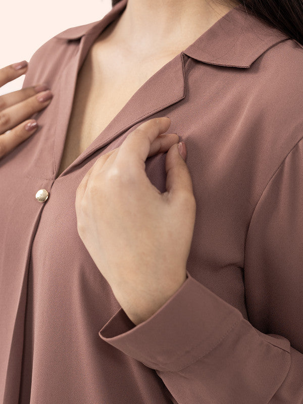 Women Mauve Polyester Cuban Collar Top