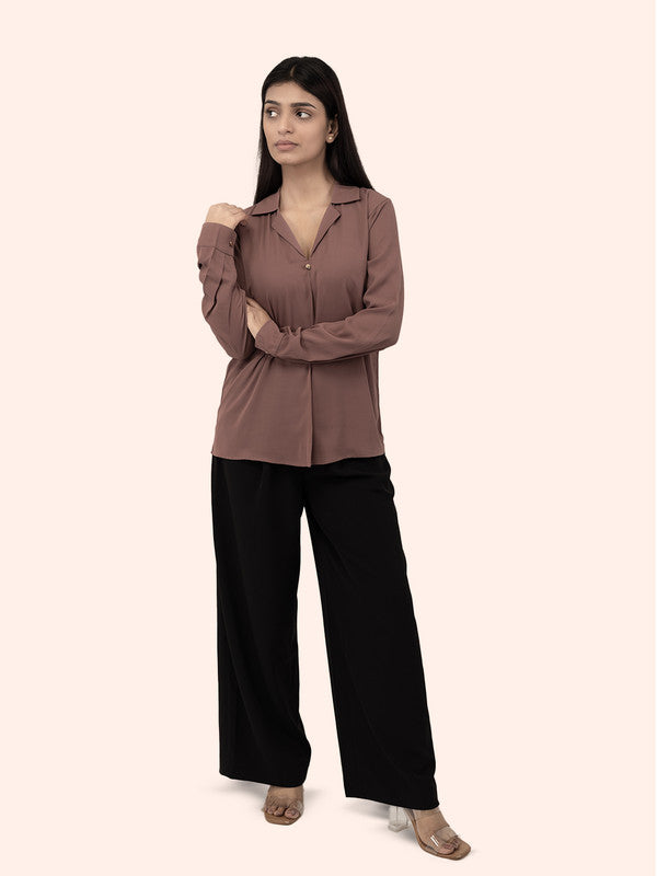 Women Mauve Polyester Cuban Collar Top