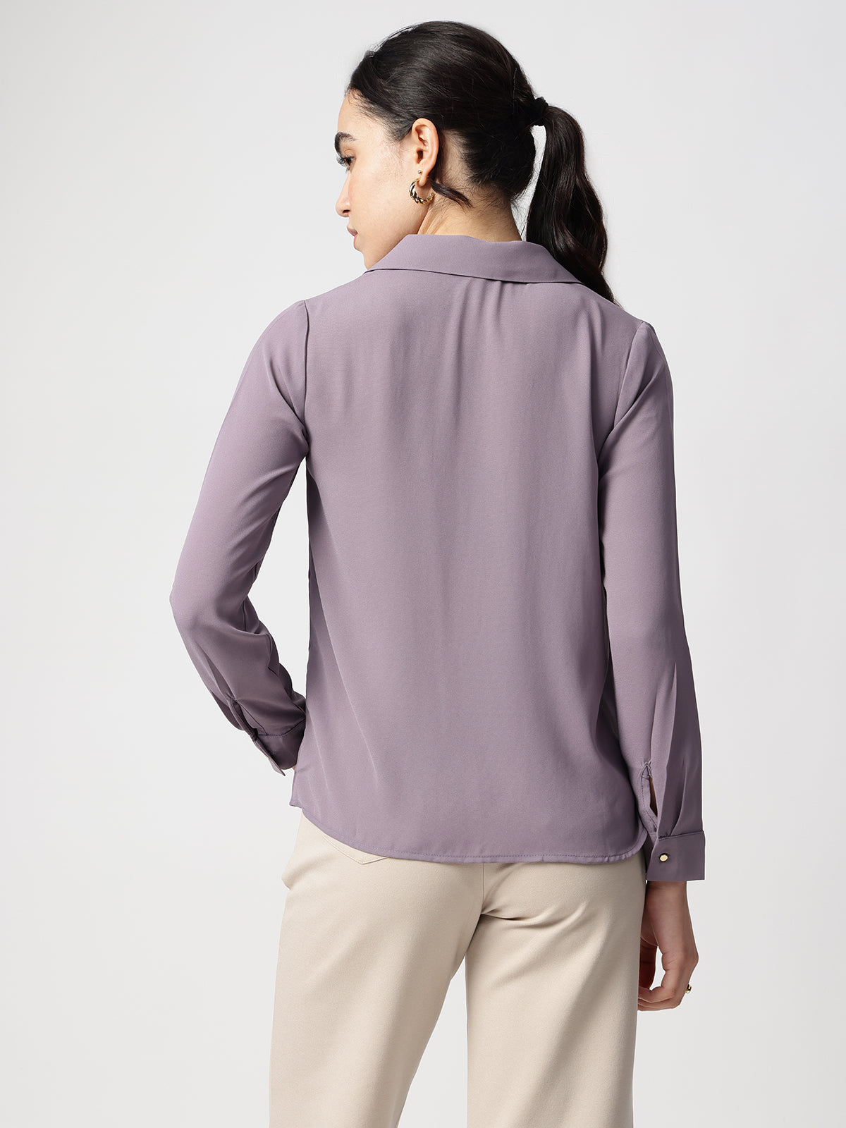 Women Purple Cuban Collar Shirt
