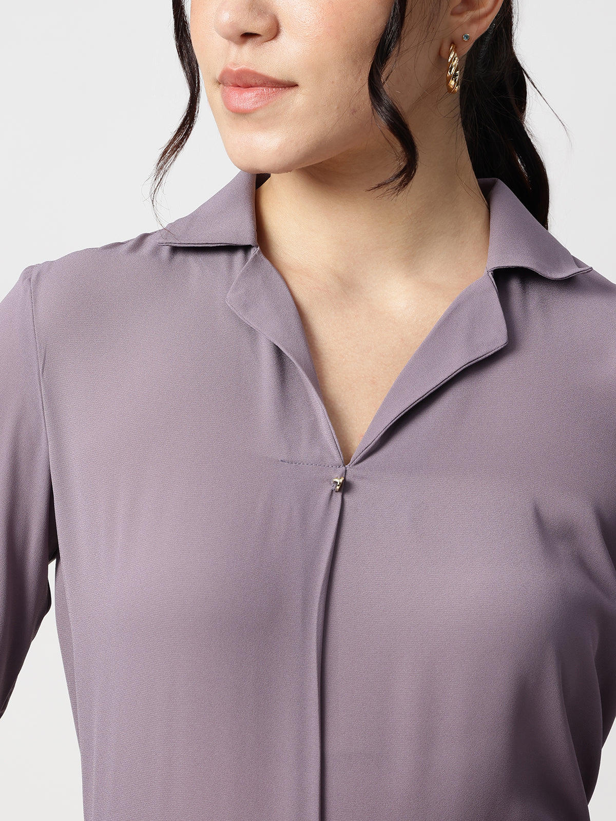 Women Purple Cuban Collar Shirt
