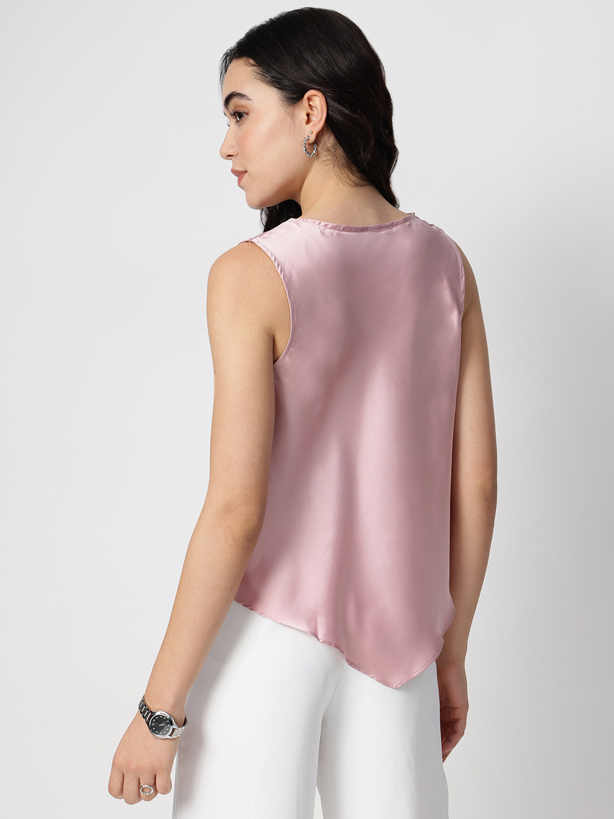 Women Pink Satin Cowl Neck Top