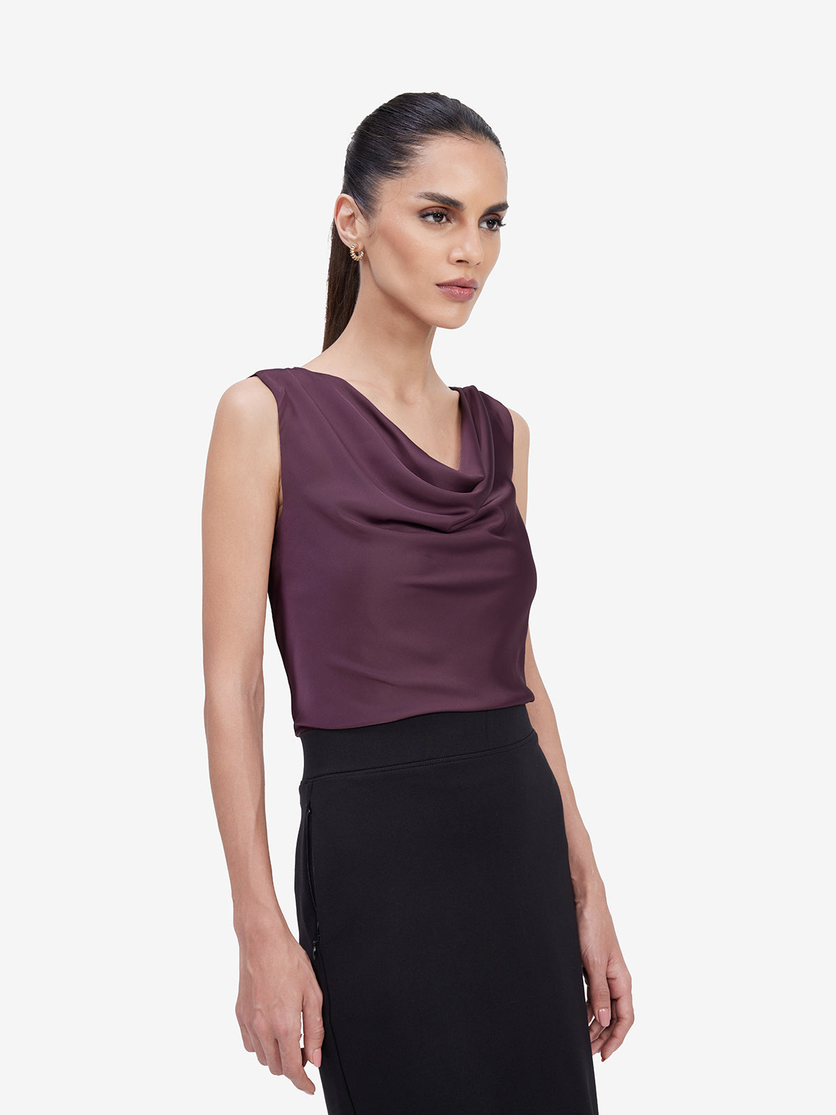 Women Wine Satin Top