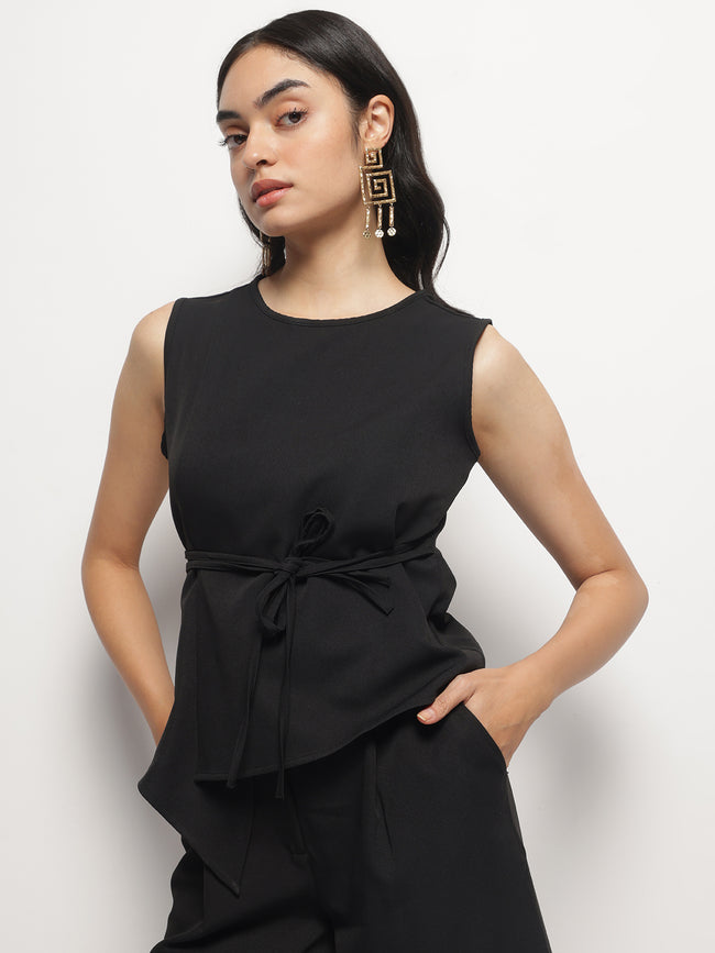 Women Overlap Asymmetrical Tie Knot Top
