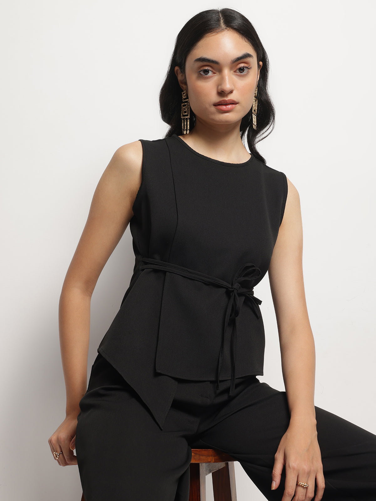Women Overlap Asymmetrical Tie Knot Top