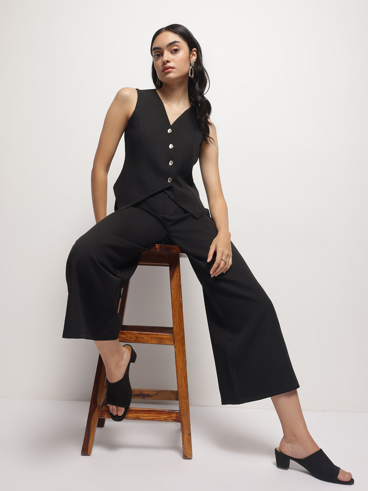 Women Black Business Formal V-Neck Sleeveless Waistcoat