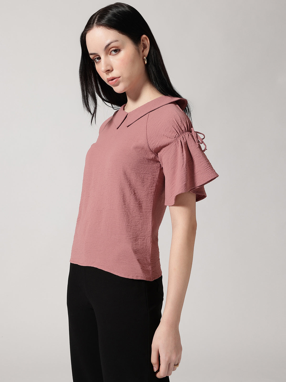 Women Mauve Solid Peter Pan Collar Top