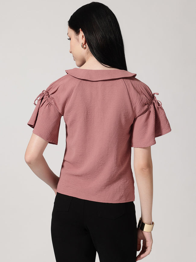 Women Mauve Solid Peter Pan Collar Top