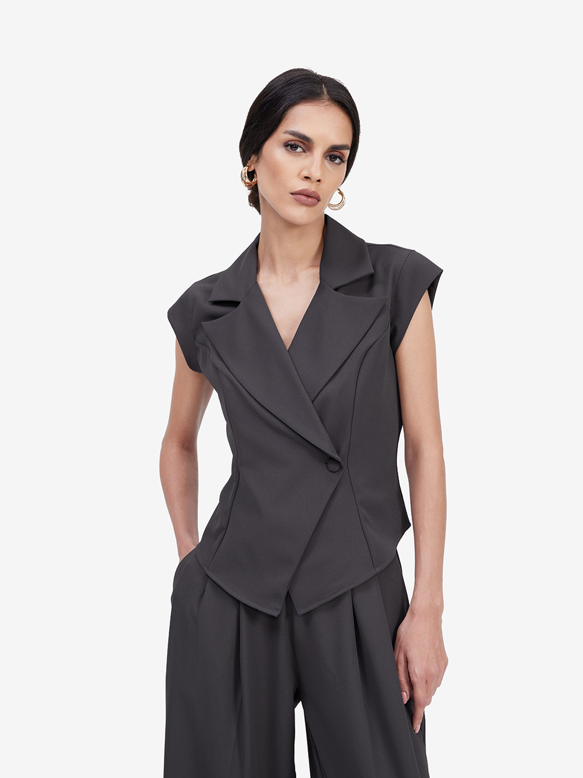 Women Grey Blazer Top