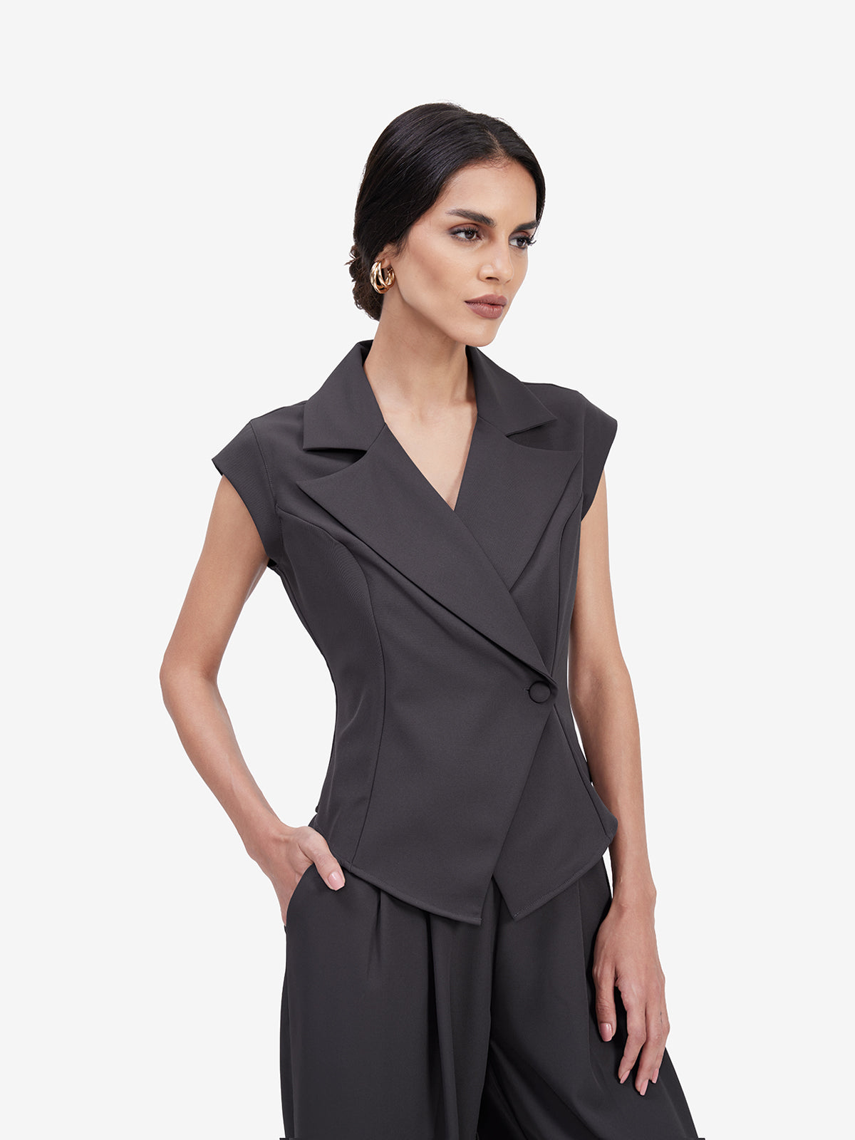 Women Grey Blazer Top
