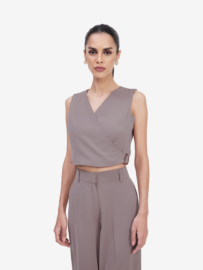 Women Brown Wrap Top