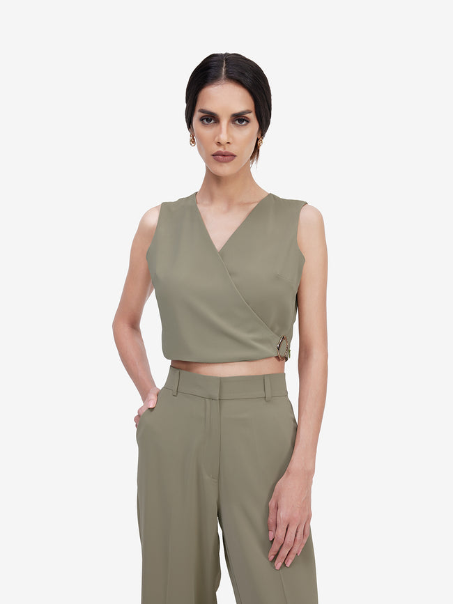 Women Olive Wrap Top