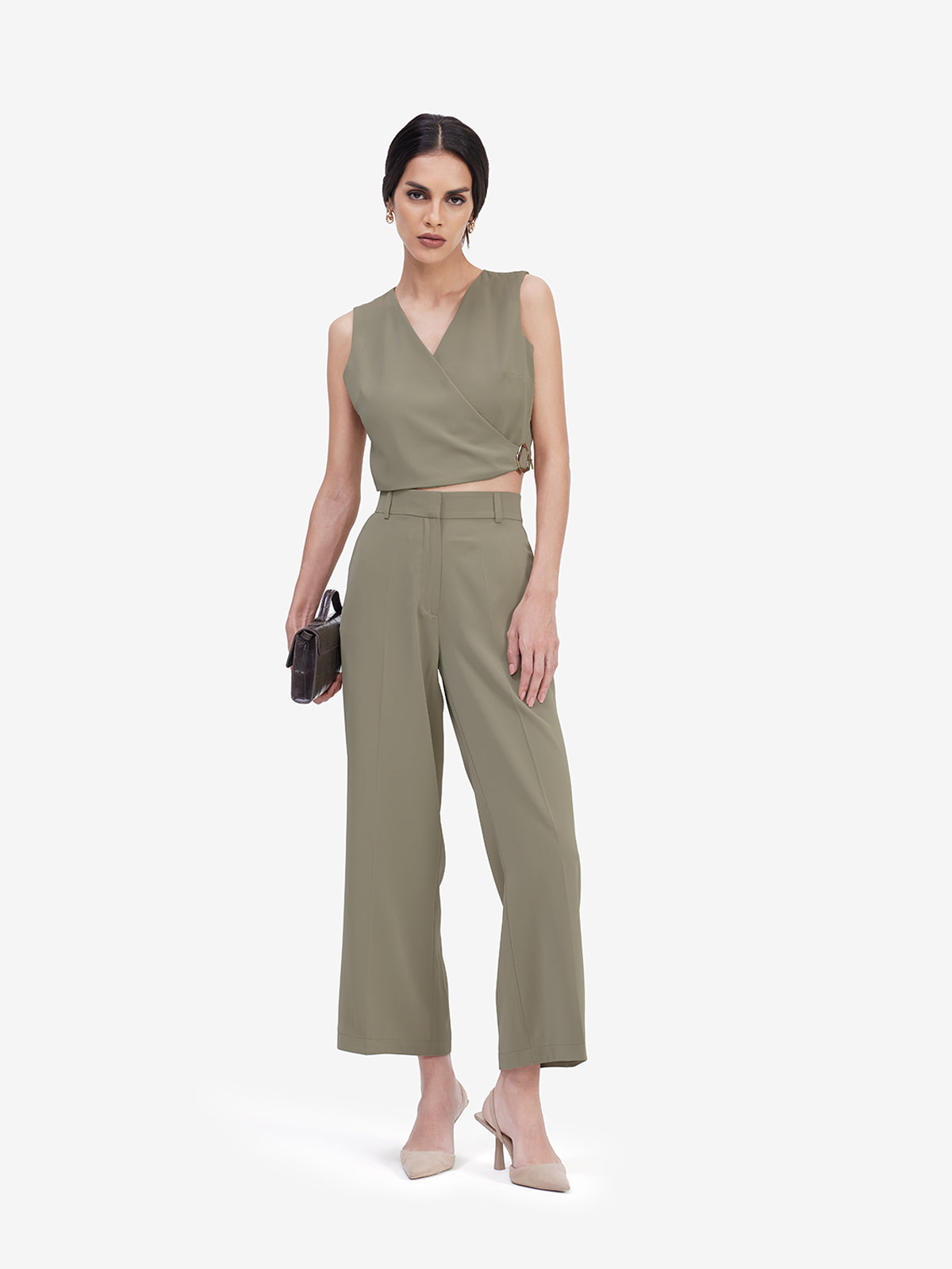 Women Olive Wrap Top
