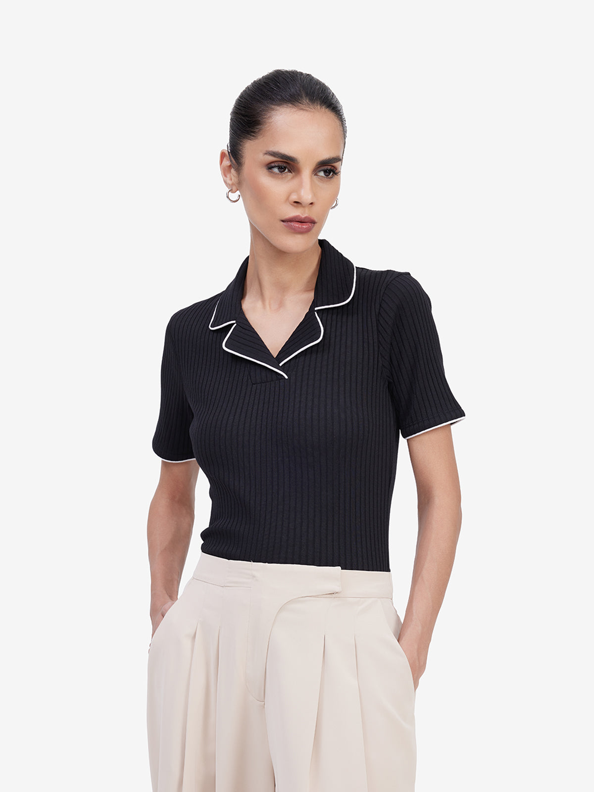 Women Black Short Sleeves Top