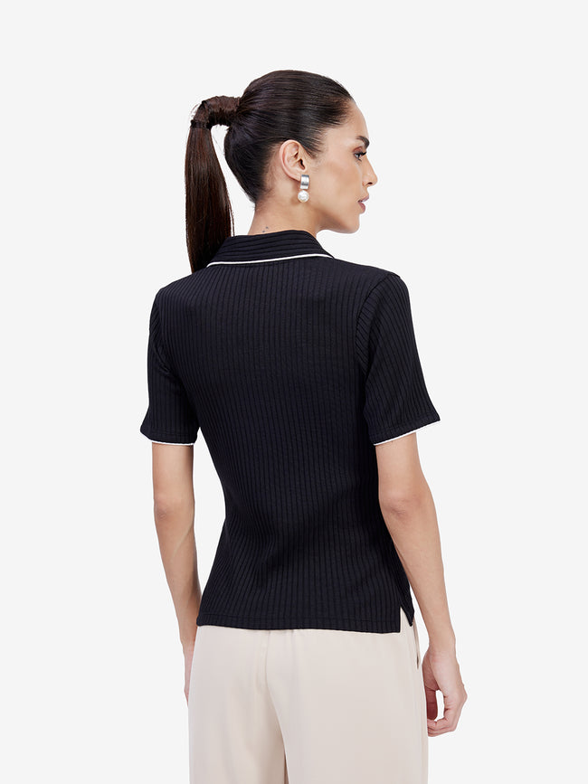 Women Black Short Sleeves Top
