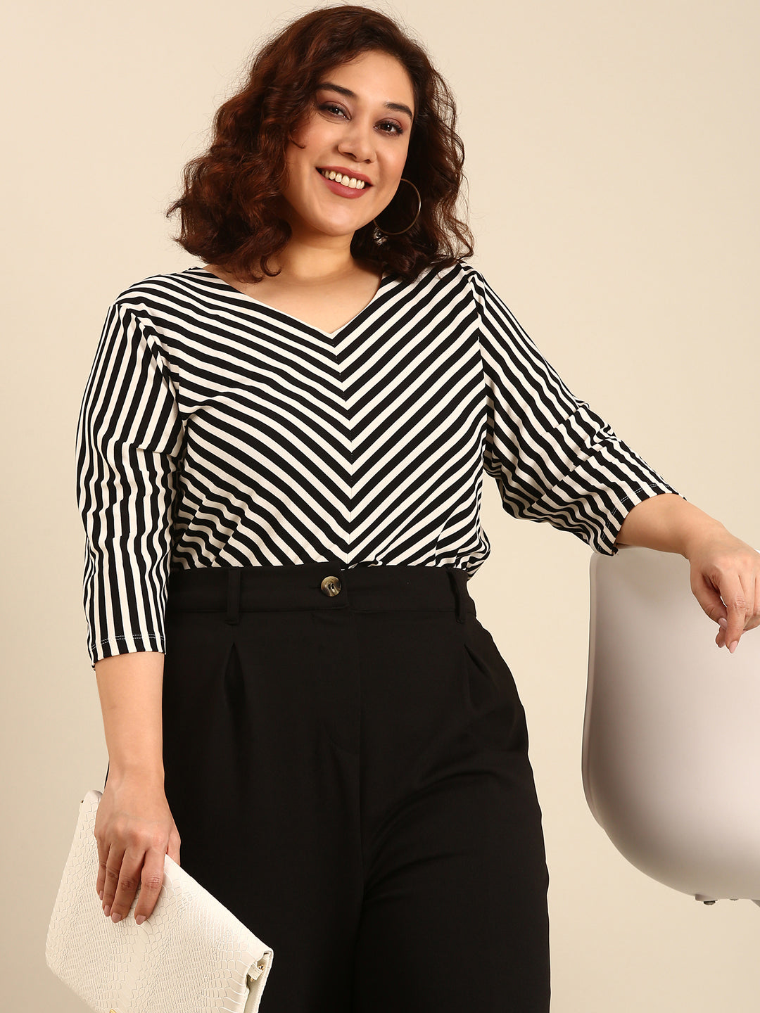 Women White Bias Striped Top