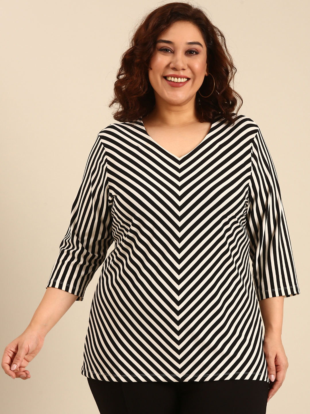 Women White Bias Striped Top