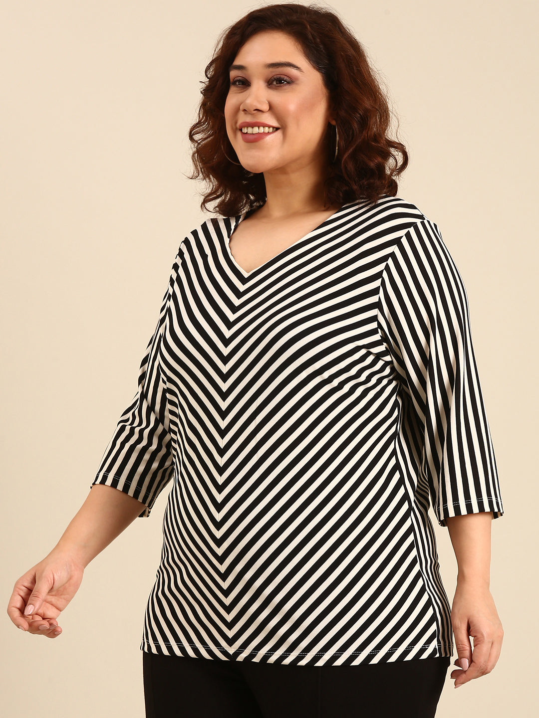 Women White Bias Striped Top