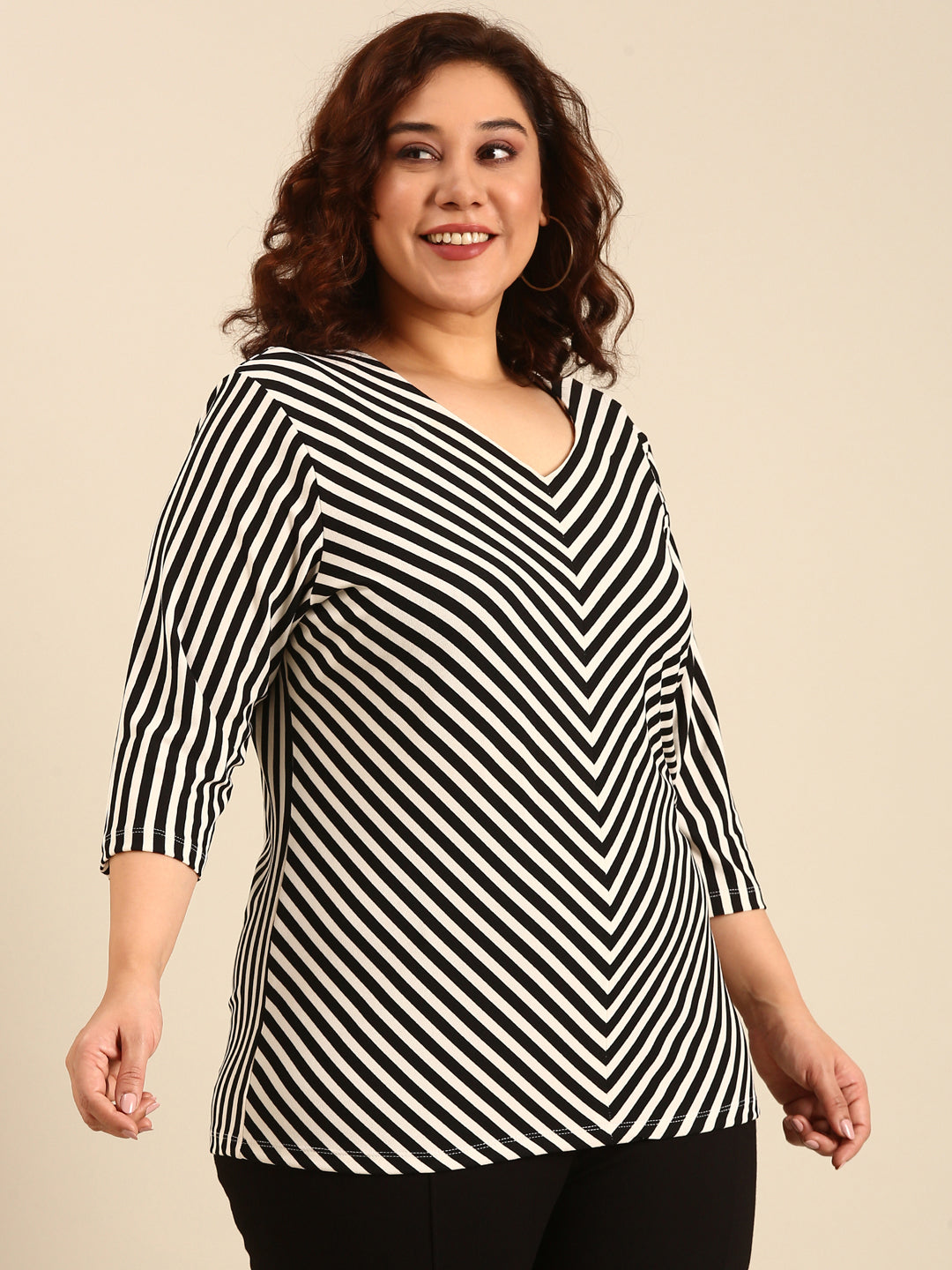 Women White Bias Striped Top