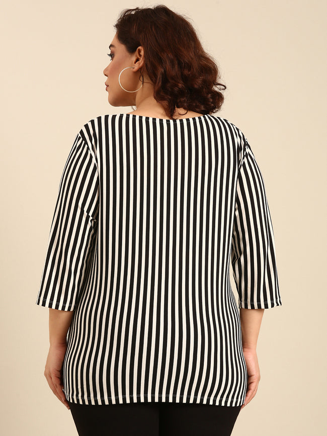 Women White Bias Striped Top