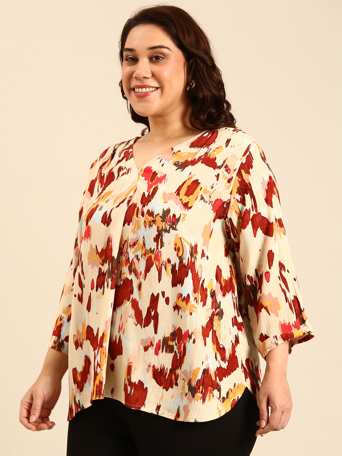 Women Abstract Print Lurex Top