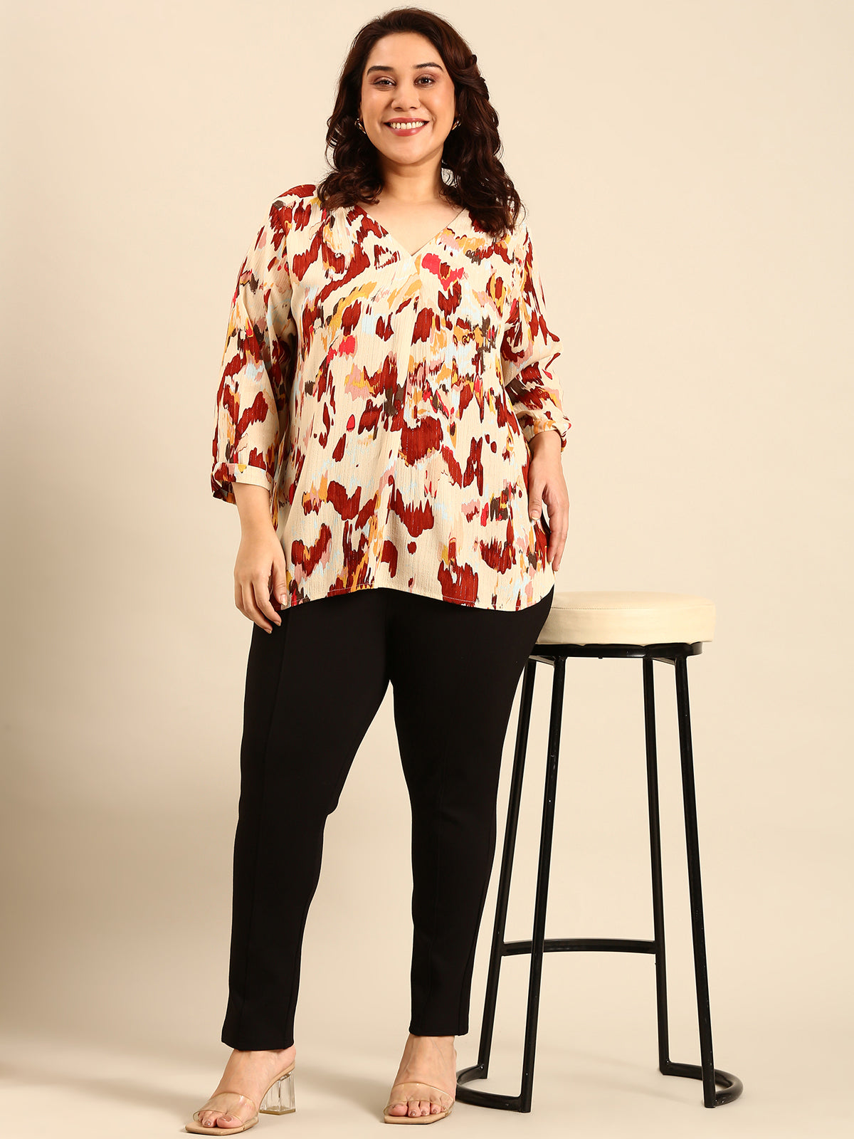 Women Abstract Print Lurex Top
