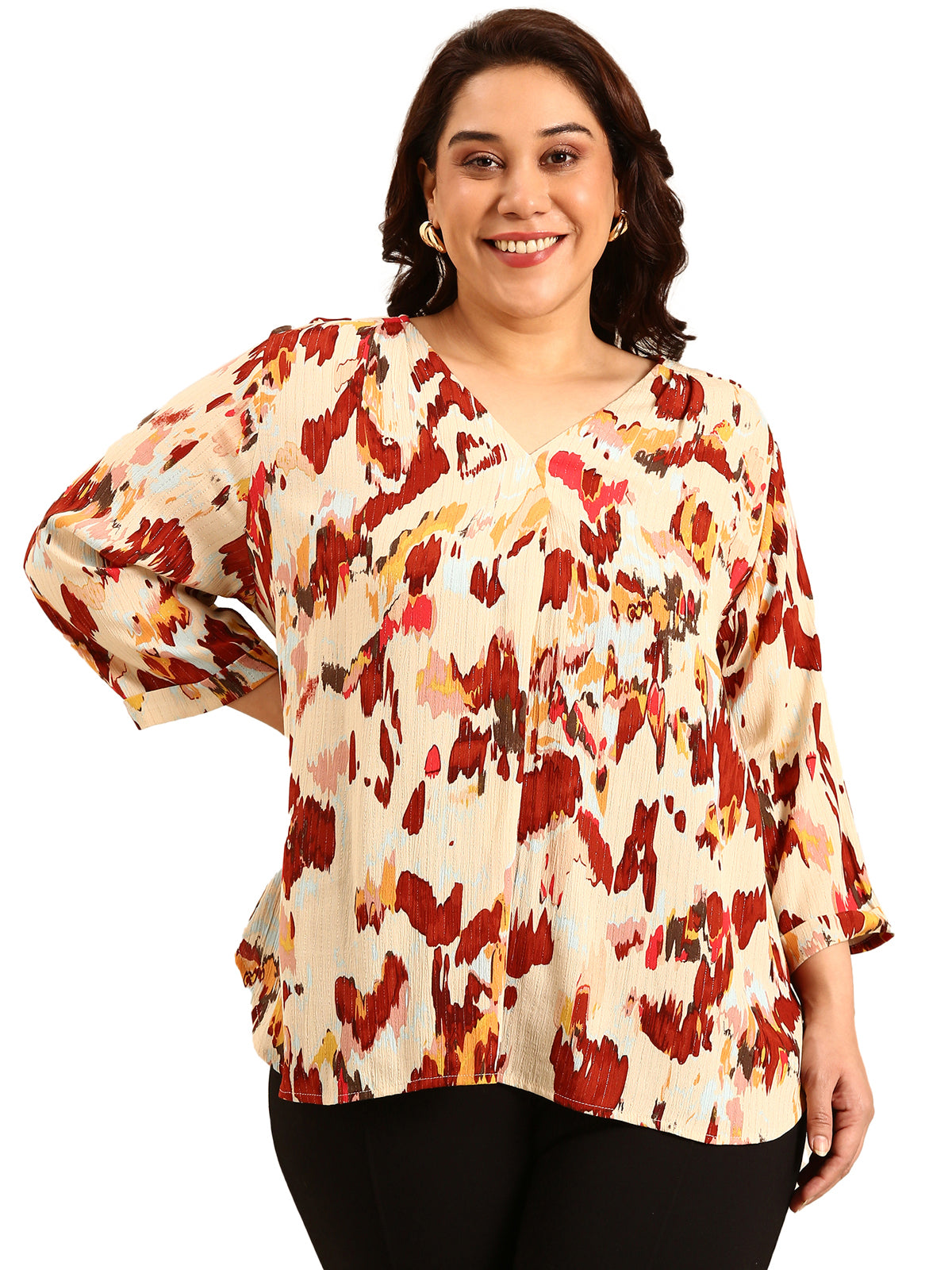 Women Abstract Print Lurex Top