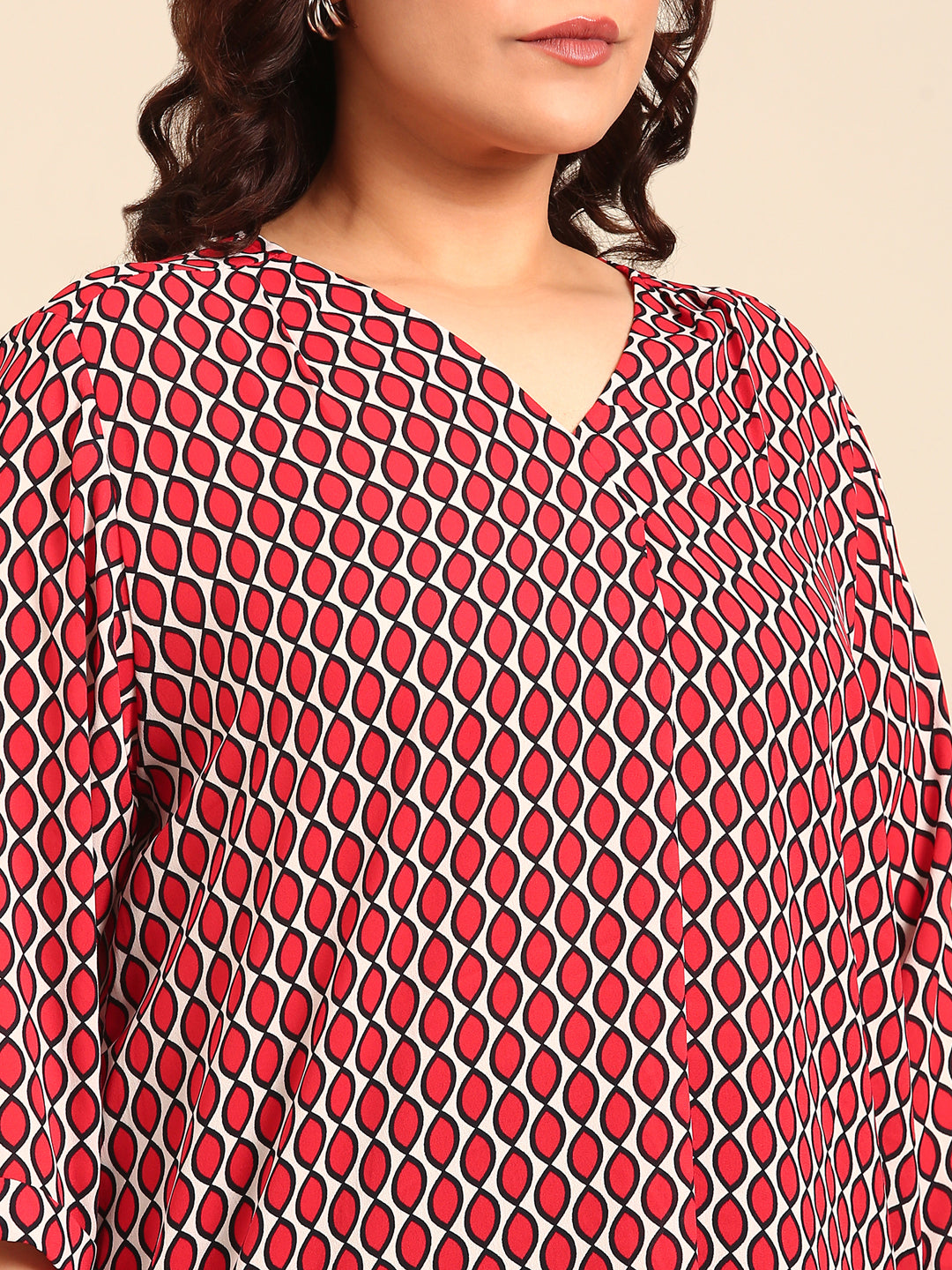 Women Plus Size Red Geometric Print Top