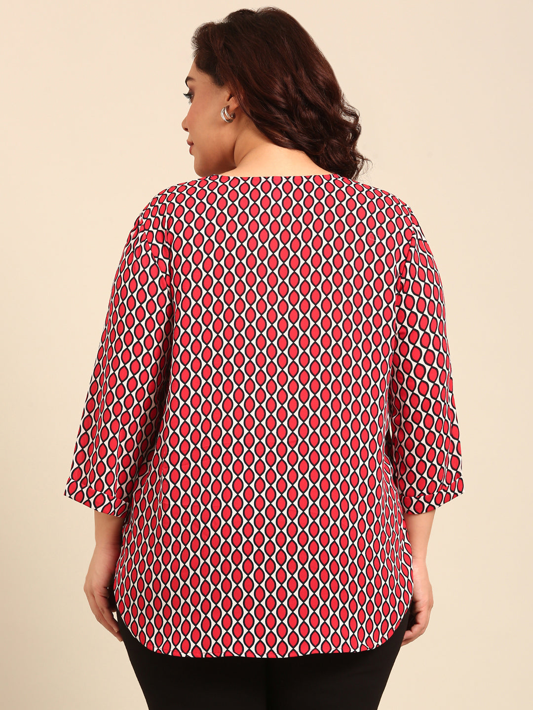 Women Plus Size Red Geometric Print Top