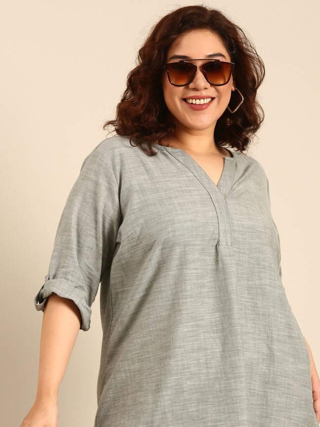 Women Green Slub Cotton Top