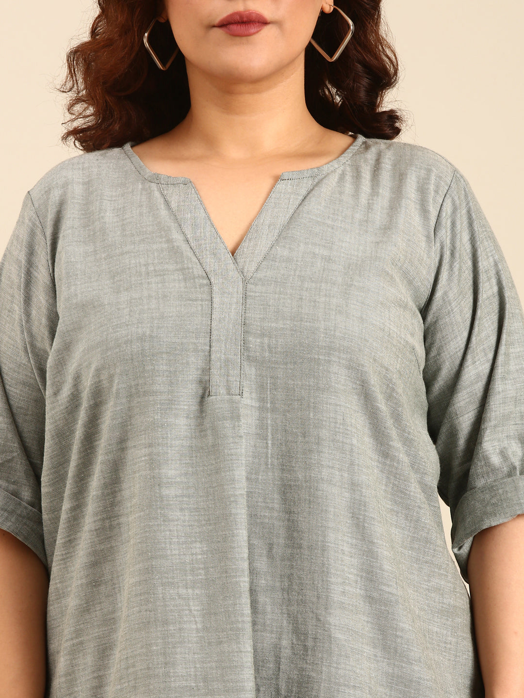 Women Green Slub Cotton Top