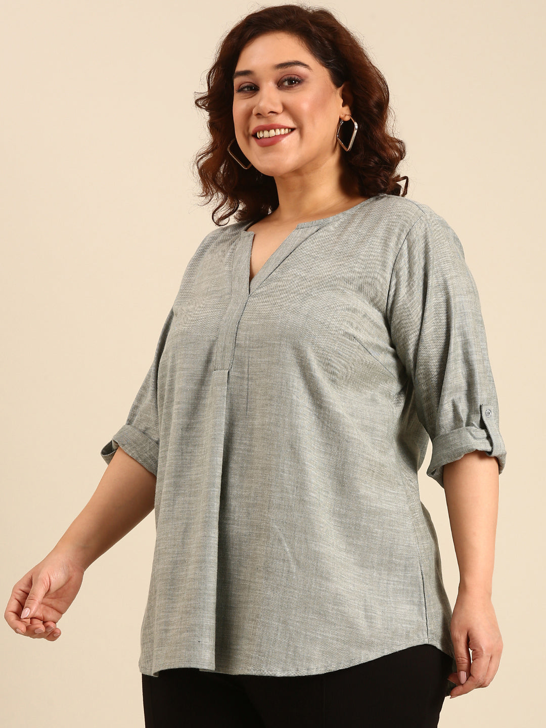 Women Green Slub Cotton Top