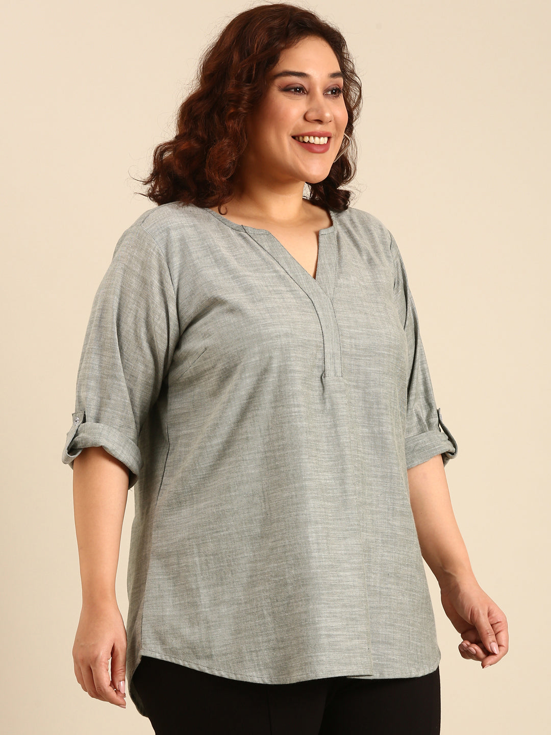 Women Green Slub Cotton Top