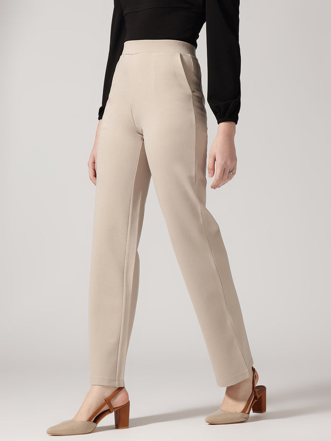 Strong And Brave Women Ivory Solid High-Rise Trousers