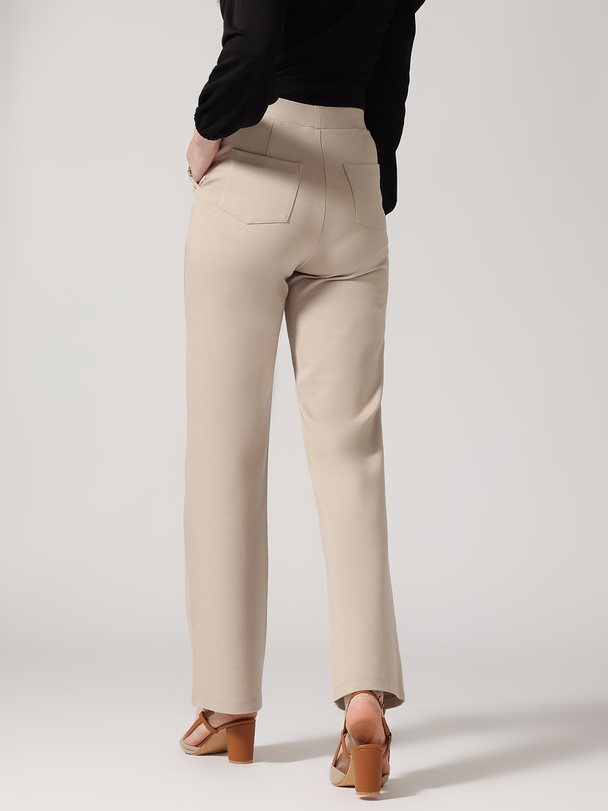 Strong And Brave Women Ivory Solid High-Rise Trousers