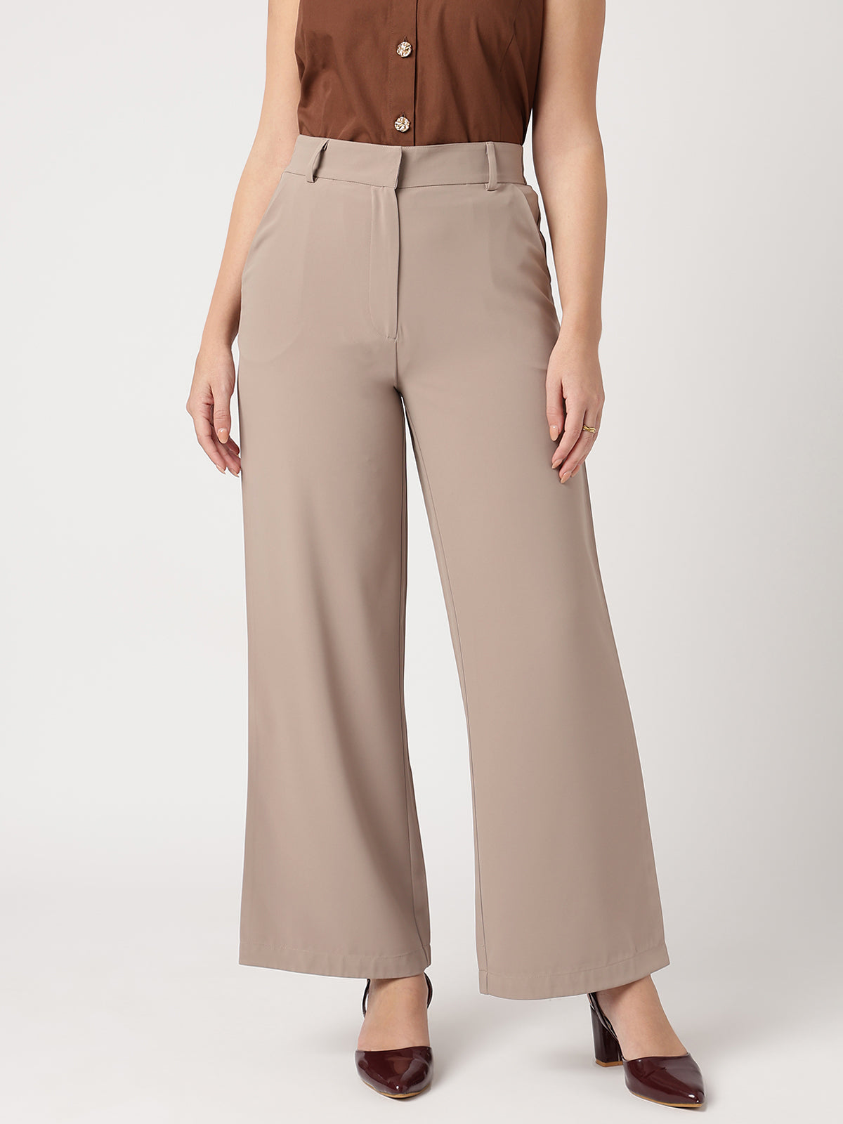 Women Brown Wide Leg Trousers